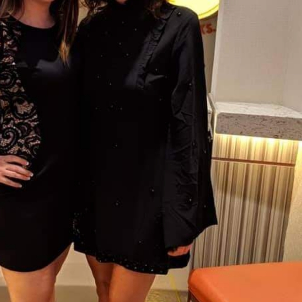 Cut out back Black silk beaded dress